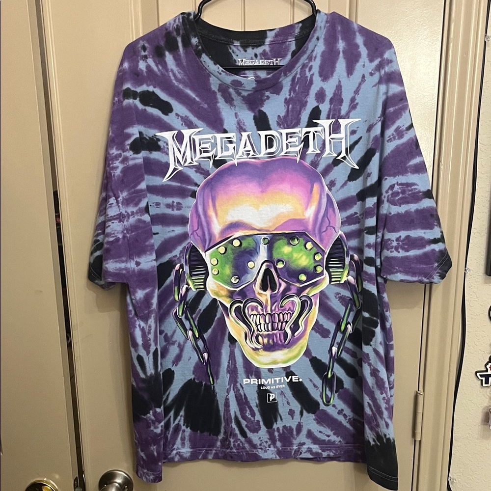 Megadeth Purple Blue & Black Tie-Dye Primitive Skull XL Shirt - Picture 3 of 4
